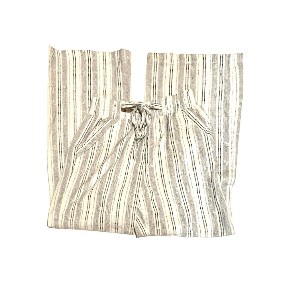 Sienna Sky Womens Small Striped Linen Blend Wide Leg Pants Drawstring Beige Gray
